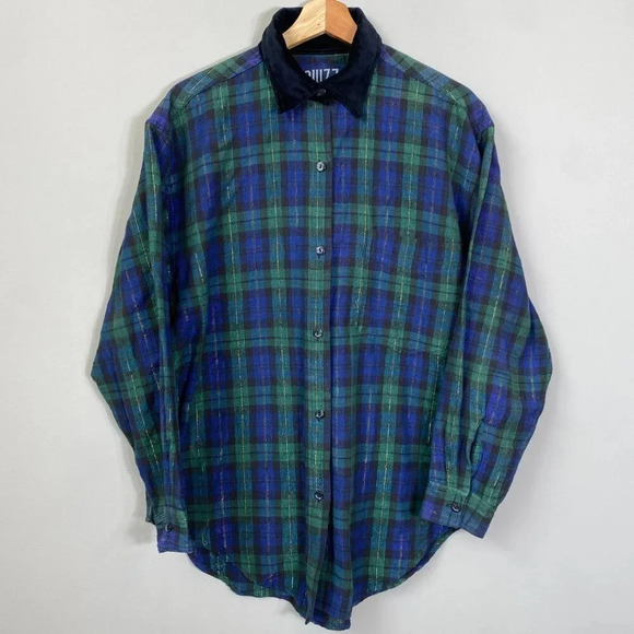Vtg Quizz Long Sleeve Velvet Collar Plaid Button Down Shirt Women's Small Multi - Picture 4 of 12